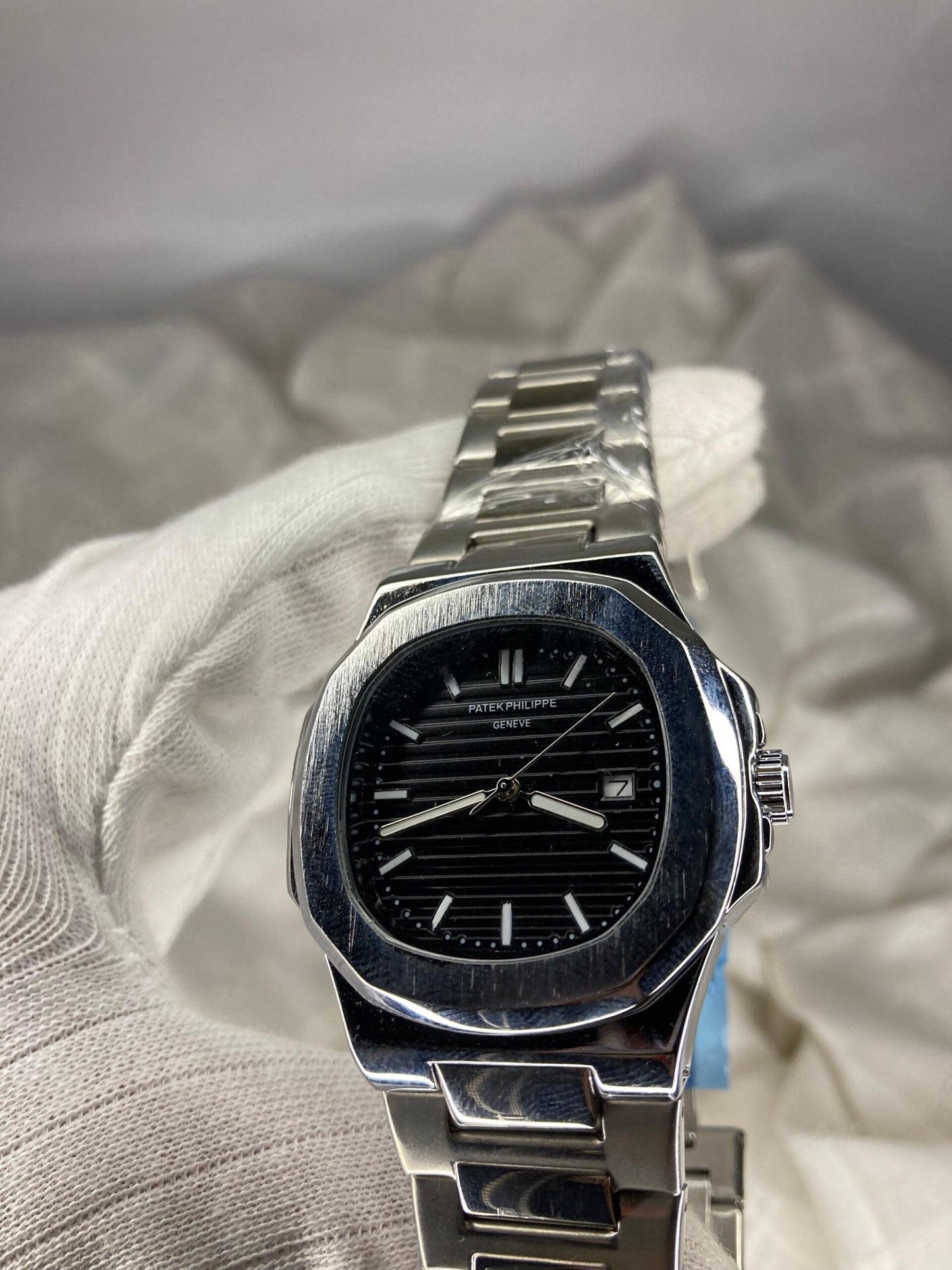 Black Patek Full Silver Black Dial